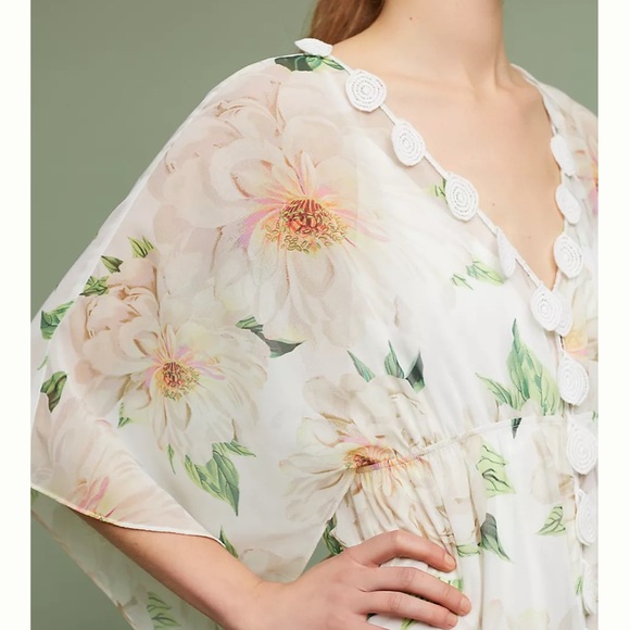 Farm Rio x Anthropologie Dahlia Boho White Chiffon Floral Maxi Dress Size S - Picture 8 of 15